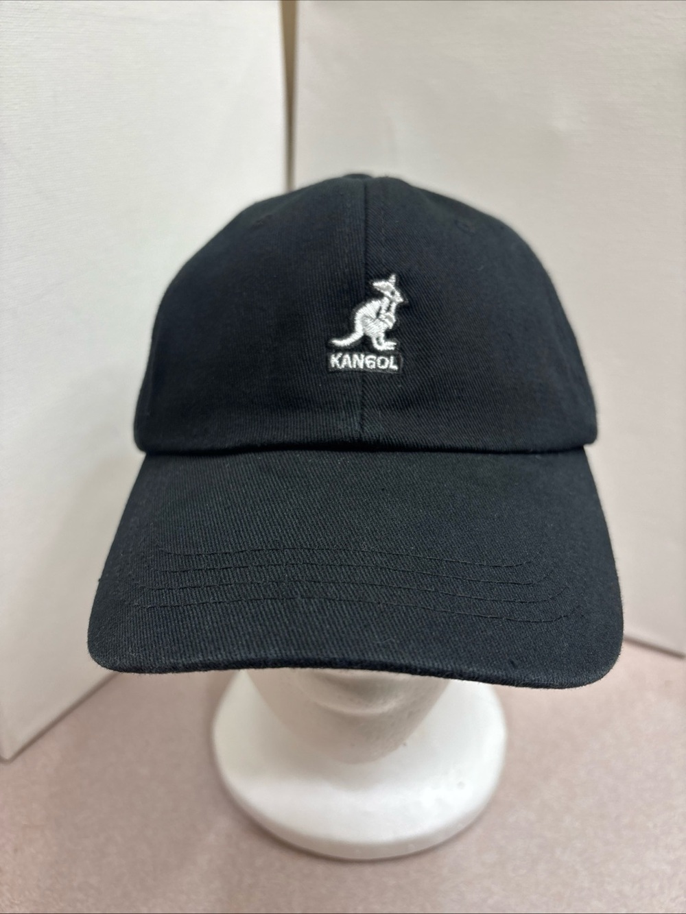 KANGOL Dad Hat Baseball Cap Unisex Black Logo Leather Strapback Adjustable OSFM